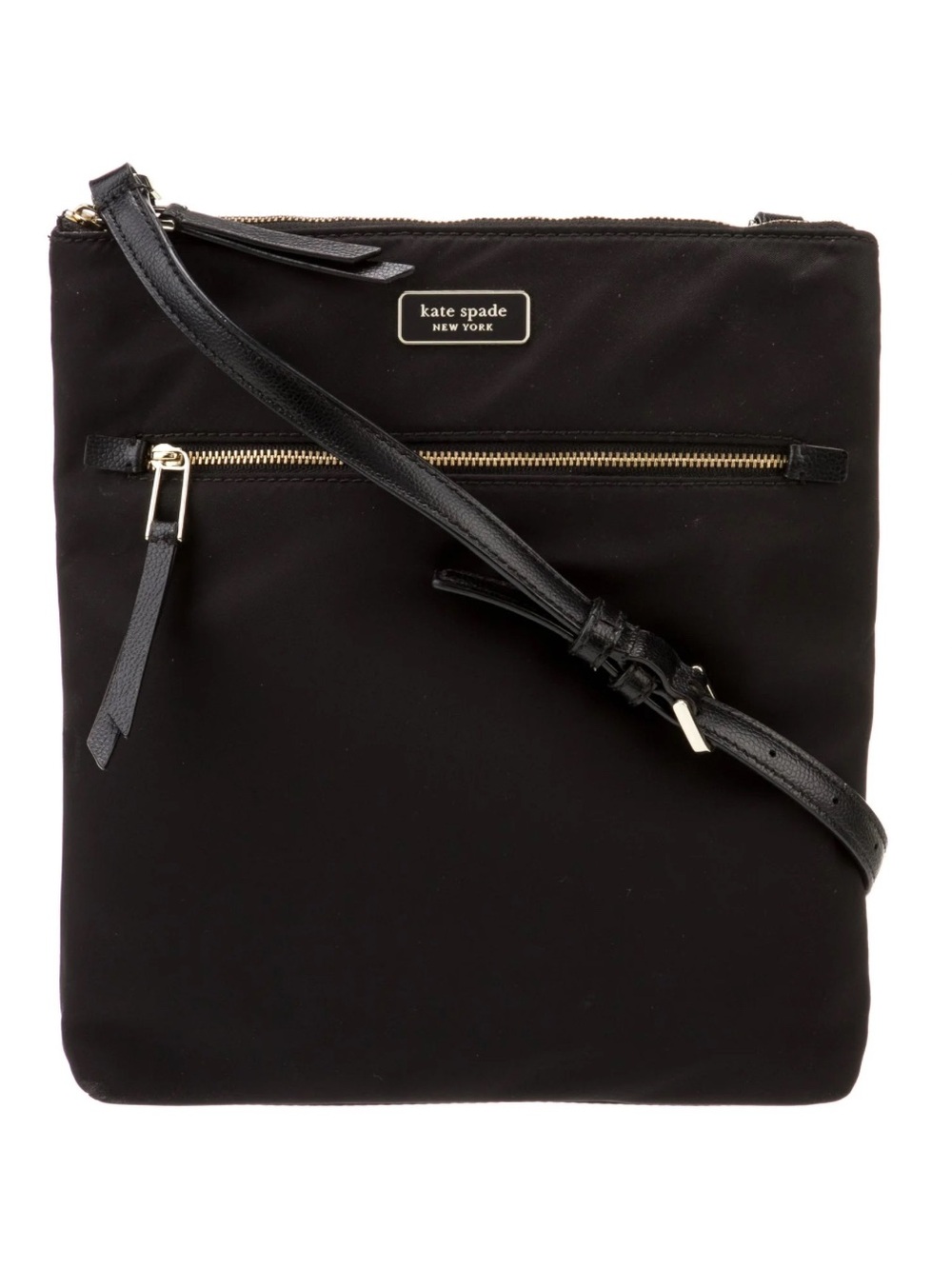 Kate Spade New York Dawn Flat Crossbody Black Nylon Gold Accents